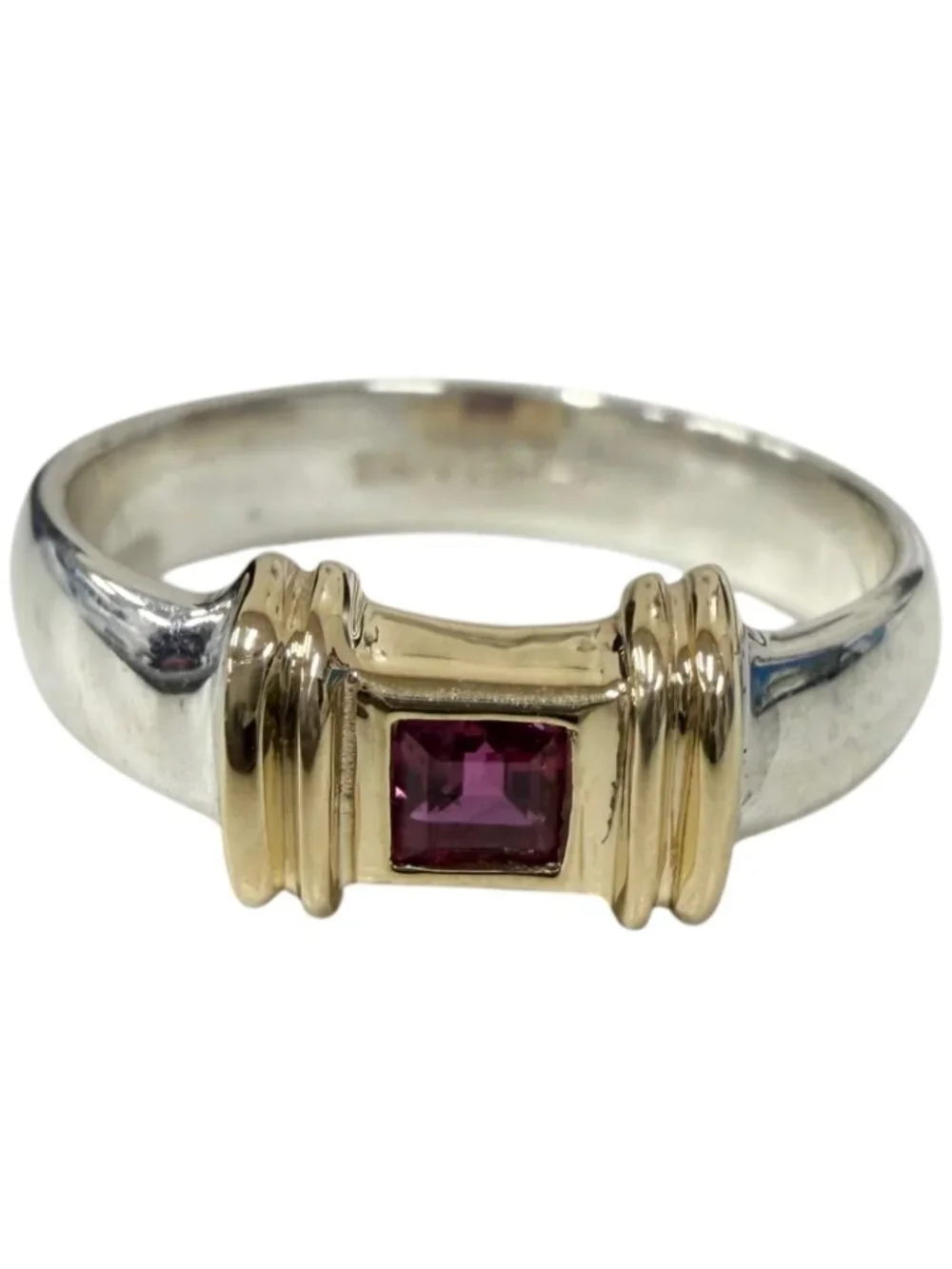 Tiffany & Co Vintage 14k Stacking Band Ruby Ring Silver Gold